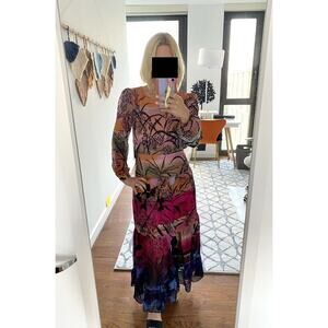 SALONI Bianca-B Desert Colorway Ikebana Print 100% Silk Tropical Dress Size US 0